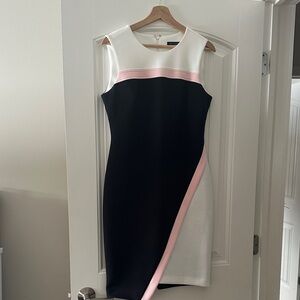 Tommy Hilfiger Black, White & Pink Colorblock Midi Dress